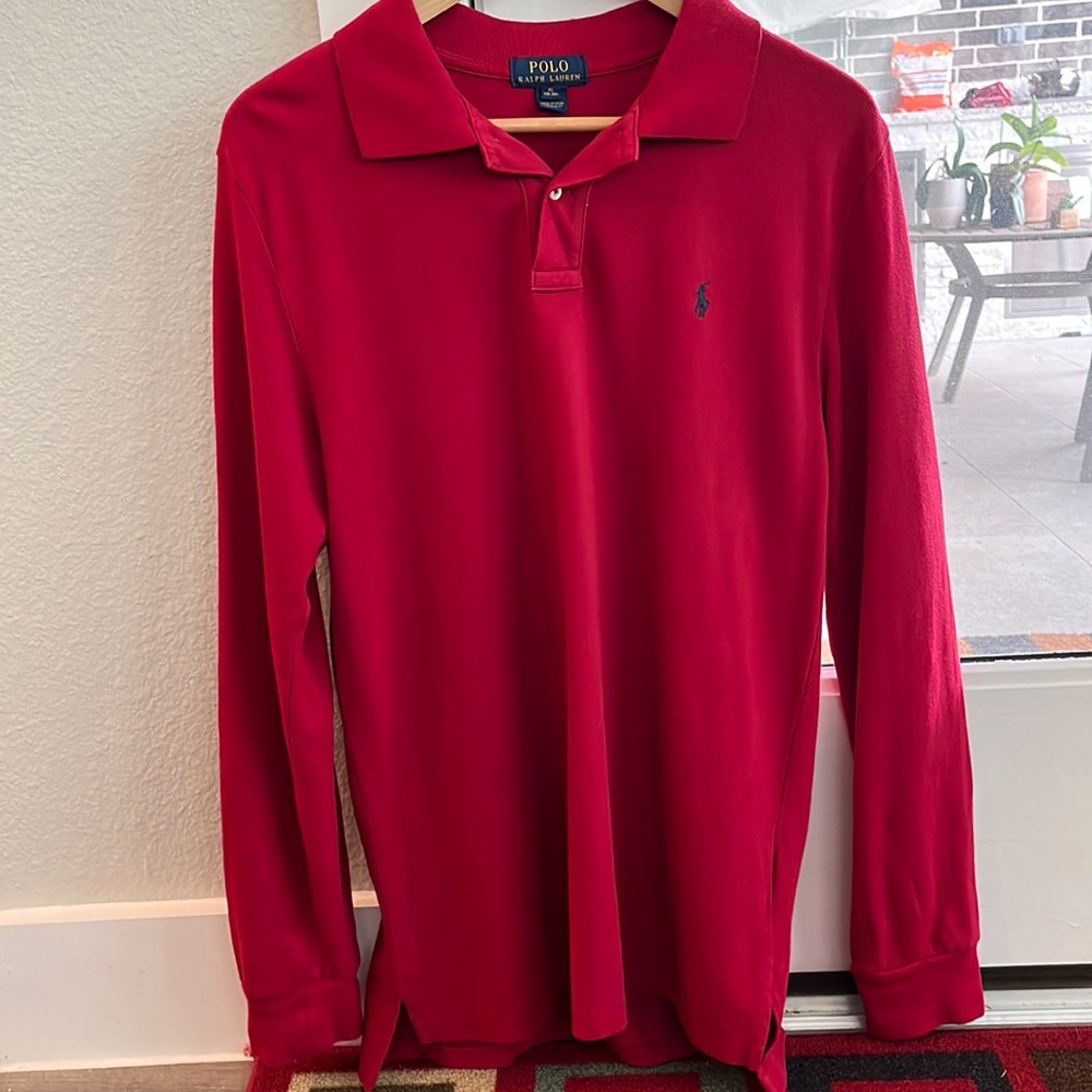 Authentic red Ralph Lauren Boys Polo size Xl 18 / 20 long sleeve